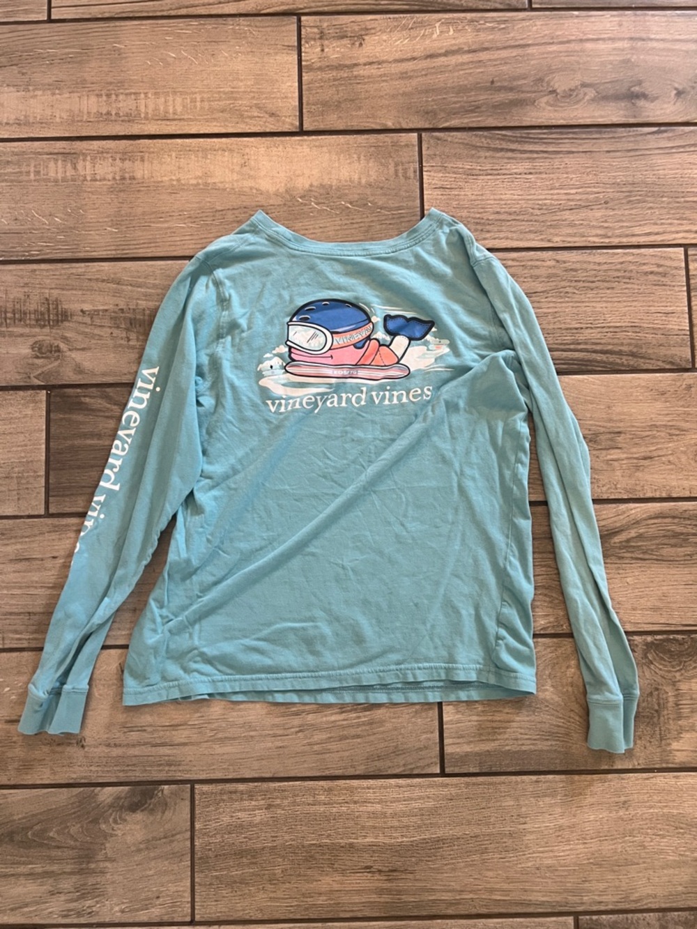 Vineyard Vines Teal Whale Surf Graphic Long Sleeve